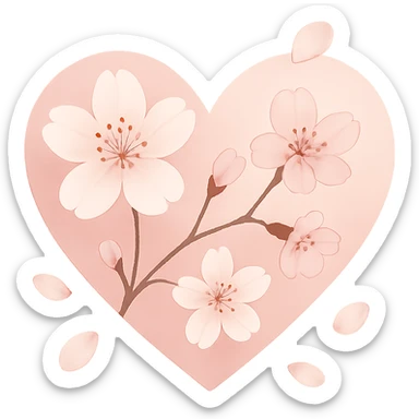 heart with a cherry blossom theme, clean digital illustration sticker