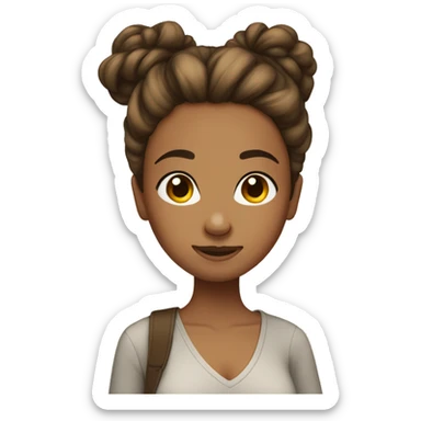 Tan girl with long brown hair in messy bun  sticker