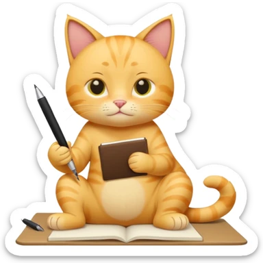 cute yellow lazy cat with full body with note and pen and no clothes sticker