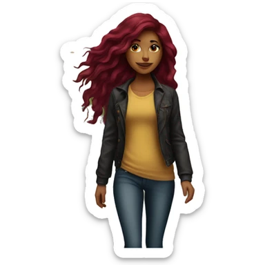 Beautiful tattooed  burgundy long haired woman crossing the street sticker