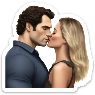 realistic photo of Henry Cavill kissing a beautiful female model while touching her cheek sticker