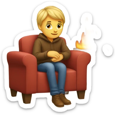 Blonde boy sitting in chair by fireplace  sticker