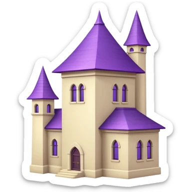 a single tall seclusion tower with large windows above, a purple roof and cream walls, and no entrance sticker