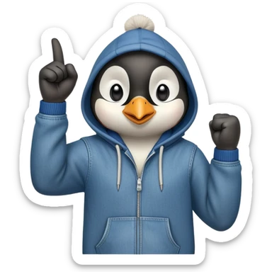 determined anthropomorphised penguin in a hoodie and jeans with fist raised, energetic pose sticker