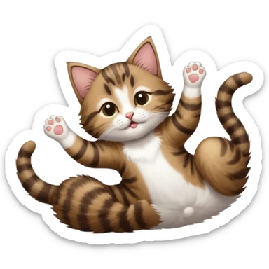 dark brown tabby and white kitten in funny positions stretched our upside down with eyes closed sticker
