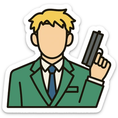 Convert this Loid Forger icon to a color version with blond hair, green suit, and blue tie, keeping the modern icon style and transparent background. sticker