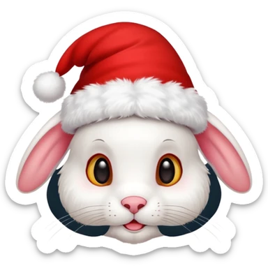 white rabbit with ears in a christmas hat sticker