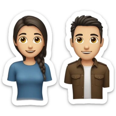 Three friends, one is a girl with long dark hair and blue eyes ,second is a man with short dark hair and slim face with dark brown eyes, third is a dark short hair man with a slight stubble sticker