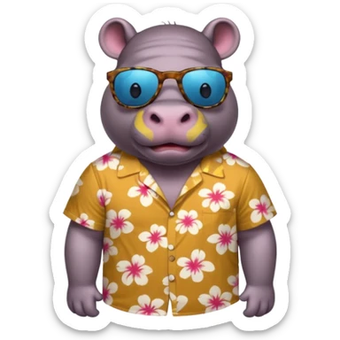 hippo with aloha shirt wearing sunglasses sticker
