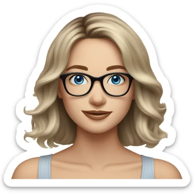 Shoulder length Balayage pale model lady with glasses and blue eyes happy  sticker