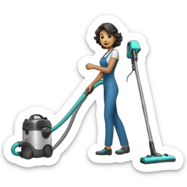Woman with vacuum cleaner sticker