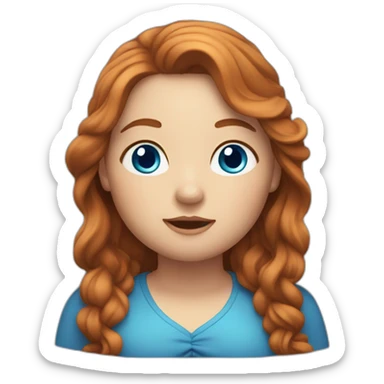 A fat readhead girl with blue eyes and long wave hair sticker
