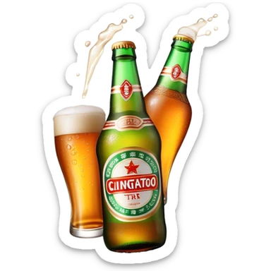 Clinking Tsingtao beer bottles sticker