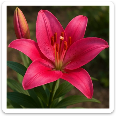 realistic style lily flower in vibrant pink color sticker
