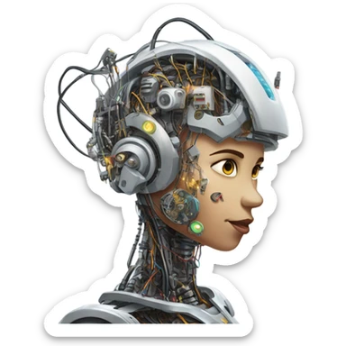 One cyborg performing brain surgery on a robot.  sticker