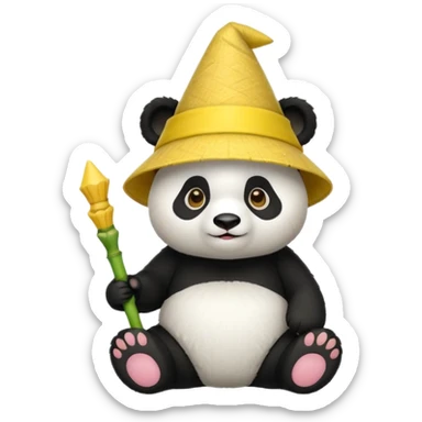 panda with yellow conical hat sticker