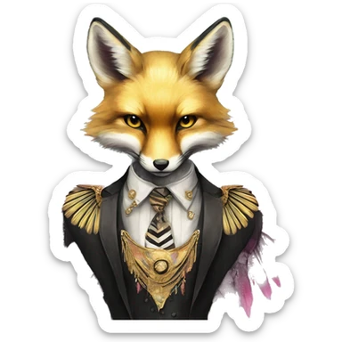 Dark black Beige cyan Pink magenta burgundy maroon cyan beige gray fox black stripes wearing gold jewellery gold piercings gold gilded vintage watercolour tie dye black raven wings sticker
