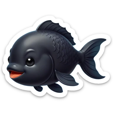 Meme-Worthy Cute Sleeping Black Goldfish Portrait Emoji, Head resting peacefully with a contented smile, showcasing a streamlined, graceful body and a luxuriously soft deep black hue, eyes closed in a serene, floating nap, Simplified yet hilariously adorable features, highly detailed, glowing with a soft, drowsy light, high shine, relaxed and utterly lovable, stylized with an air of playful laziness, bright and heartwarming, soft glowing outline, capturing the essence of a comically sleepy goldfish, so meme-worthy it feels like it could instantly become the next viral sensation of adorable slumber! sticker