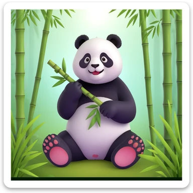 panda eating bamboo in forrest background, close up pose sticker