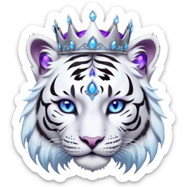 ESO Female white/black tiger khajiit leader of the umbral rose, glowing blue eyes, glowing blue 'third eye' gem; silver crown/tiara with purple gems sticker