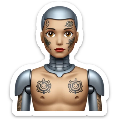 Tatooed robot, tatooes on chest, neck and face sticker
