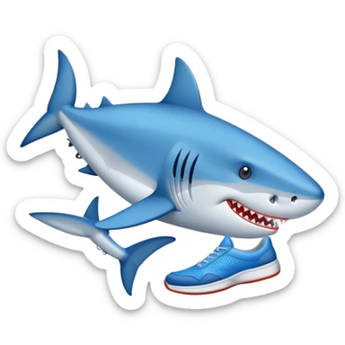 Un tiburón con zapatos tenis azules  sticker