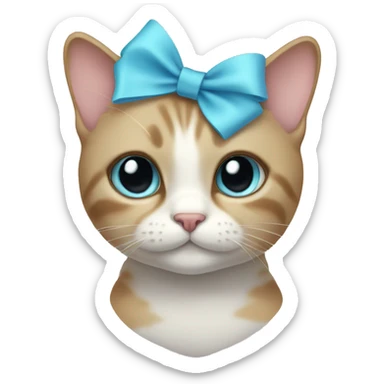 Cat wearing a light blue bow sticker