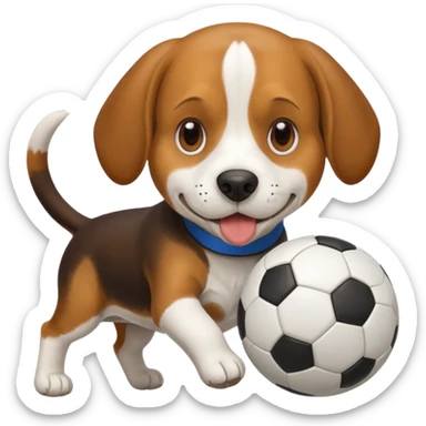 The beagle dog is tearing up a soccer ball sticker