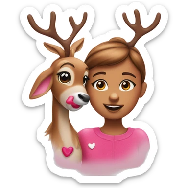 Rudolph the red nosed reindeer with a young girl, pink hearts  sticker