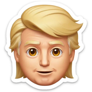 Donald Trump as a playful emoji character, recognizable hairstyle, suit, and expressive face sticker