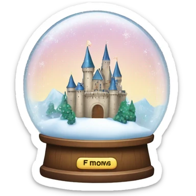 Sparkling snow globe with a castle sticker