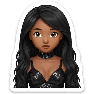Normani from Fifth Harmony with long black hair, black sequin outfit sticker