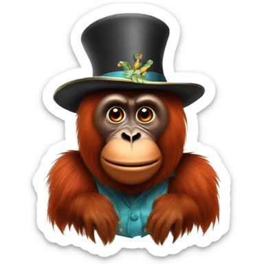 A orangutan with a magicians hat  sticker