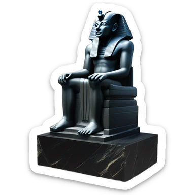 Osiris depiction accurate obsidian statue on granite 30 ton brick, massive size, sunlight behind, sunset colors, reflections on black stone polished clean perfect, photography angles sticker