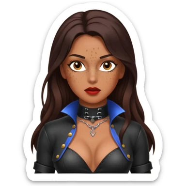 Tan skin with freckles, long dark hair, hazel eyes Dominatrix  sticker