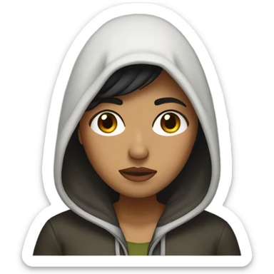 Dark hair olive skin woman in hood crying sticker