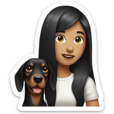Long Black hair girl holding a Doberman sticker