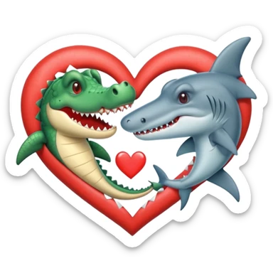 A cute crocodile and a cure shark in a heart sticker