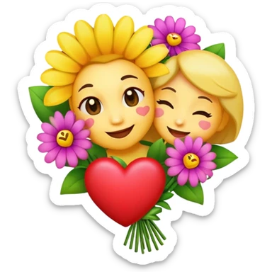 a bouquet of flowers winking and holding a heart, emoji style, for Mother's Day sticker