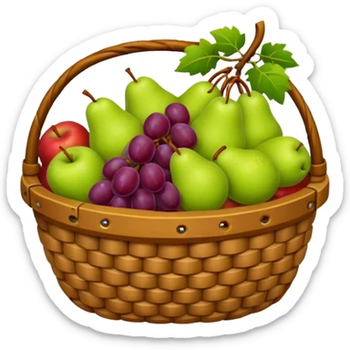 medieval fruit basket object icon, grapes apples pears, woven basket, rustic medieval vibe, 3D cartoon, mobile game icon style, clean background, no text, no watermark
 sticker