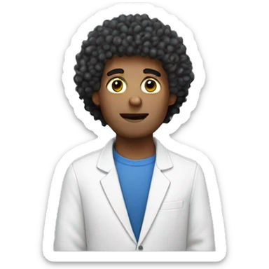 man with fluffy curly hair at a computer sticker
