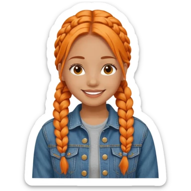 orange braids hair girl, tan skin, wear jean jacket sticker