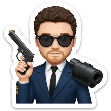 Richard Madden as his character in the Bodyguard TV series, with sunglasses on and a gun in his hand. sticker