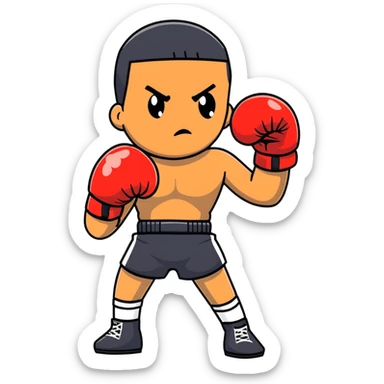 Young Black boxer, 19 years old, in boxing pose with gloves sticker