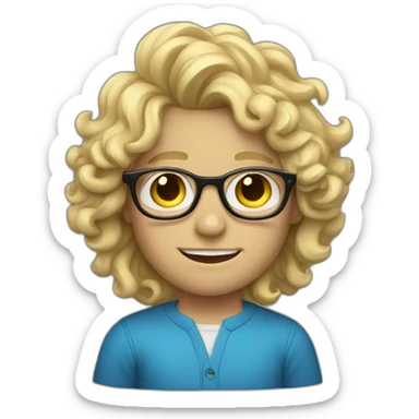 Blond Boy with long curly hair and round blue glasses sticker