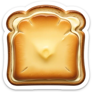 Cinematic warm toasted bread, golden-brown edges, butter melting into the surface, slightly crispy texture, simple and comforting, warm glowing background, inviting and homely. sticker