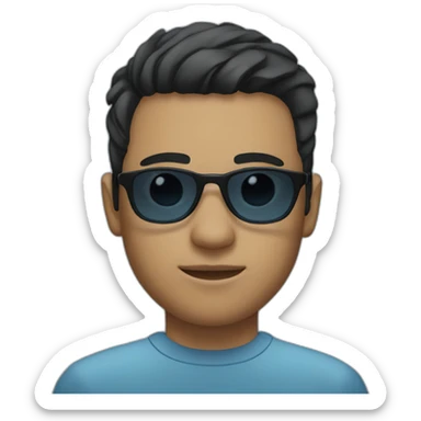 A young man with short black hair, a degraded haircut, black eyes, and sunglasses with a blue tint. sticker