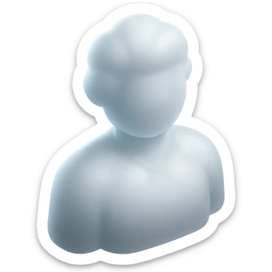 shoulder-up person with body and head made of white fluffy convex clouds, matte glass style sticker