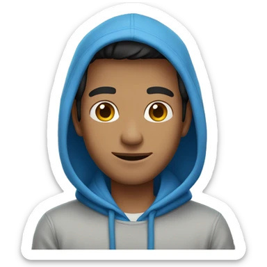 guy in blue hoodie. natural skin colour. hoodie is up. sticker
