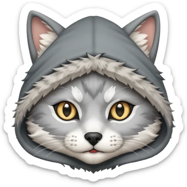 a cat with a wolf's hood on its head
 sticker